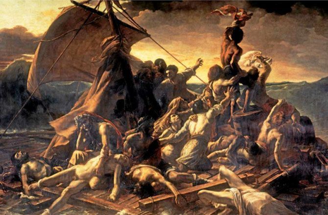 Le fameux tableau de Géricault intitulé "le radeau de la Méduse" où on voit des personnes désespérées sur un radeau qui vogue sur une mer déchainée.